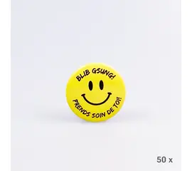 Button Blib Gsung! (50 Stück), Modell 525.S / Badge « PRENDS SOIN DE TOI ! » (50 pièces), modèle 525.S