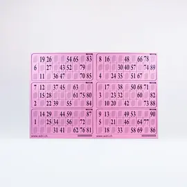 6er Lottokarten 1 – 90, Modell 6003 / Plaque de 6 grilles de loto numérotée de 1 – 90, modèle 6003