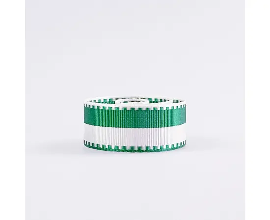 Repsseidenband 28 mm, Modell 3102 [Weiss-Grün (3)] / Ruban en soie côtelée de 28 mm de largeur, modèle 3102 [blanc-vert (3)]