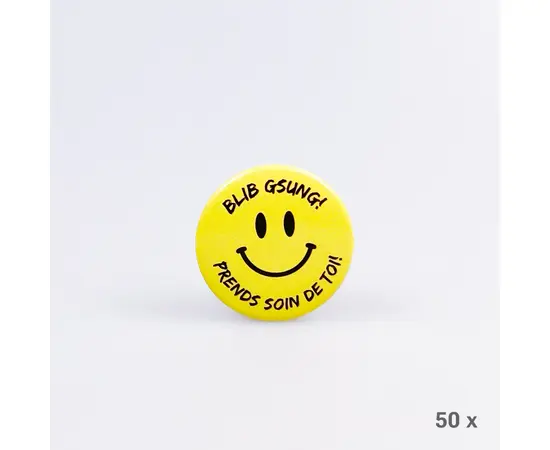Button Blib Gsung! (50 Stück), Modell 525.S / Badge « PRENDS SOIN DE TOI ! » (50 pièces), modèle 525.S