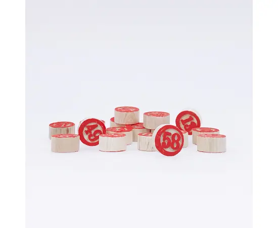 Lottonummern aus Holz mit roten Ziffern, Modell 6029 / Numéros en bois avec inscription rouge, modèle 6029